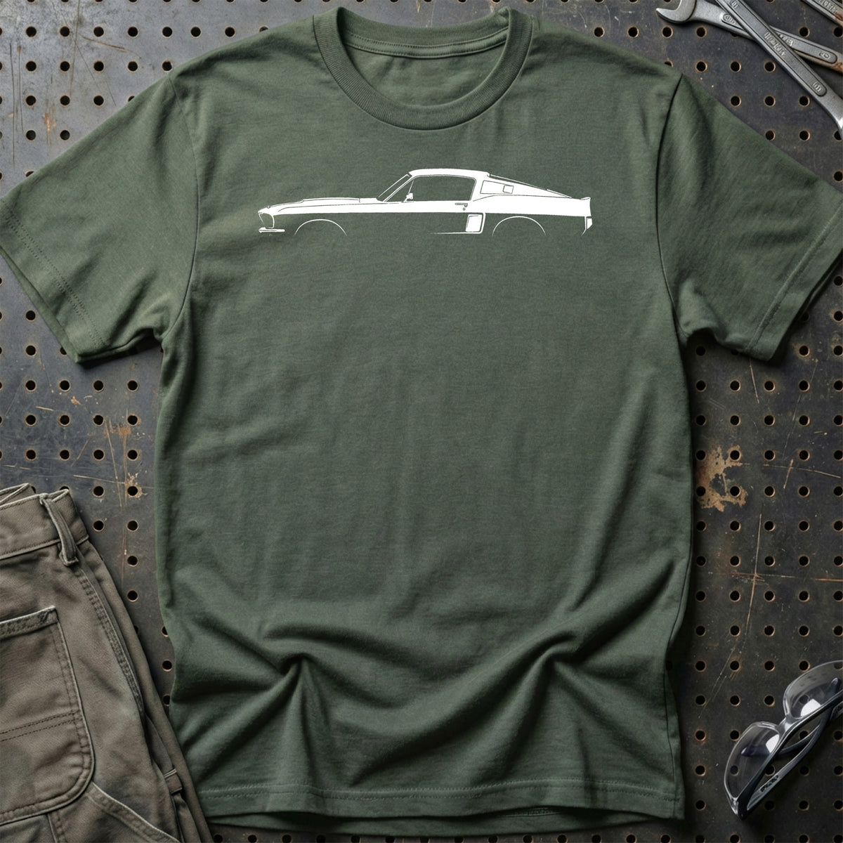 
Ford Mustang Shelby GT500 1967-1968 Silhuet T-Shirt – Grøn Militær