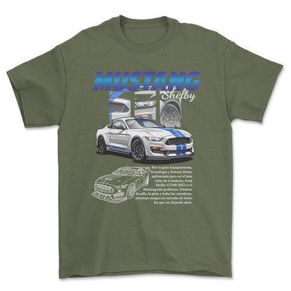 Ford Mustang Shelby - Unisex T-Shirt , Bomuld-Beklædning-Ford-Grøn Militær-S-Forside-Garage Culture Shop- garage - man cave - merchandise