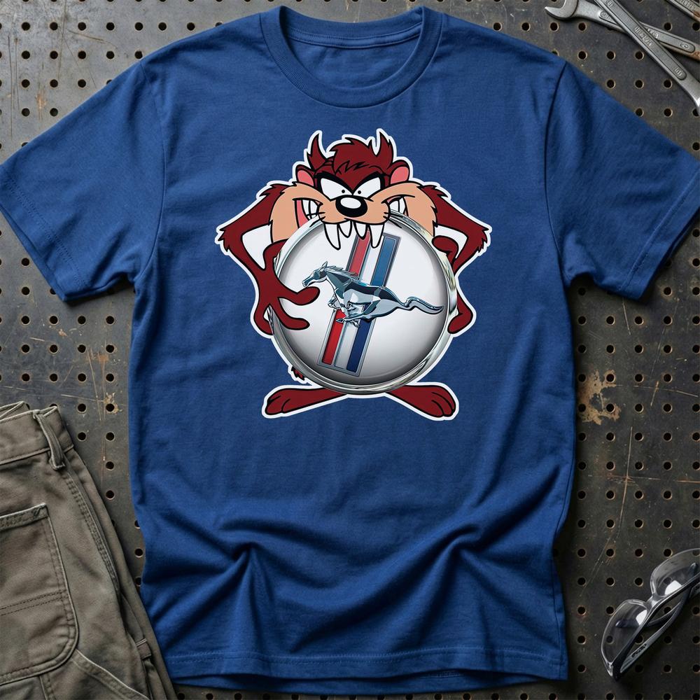 Ford Mustang TAZ T-Shirt-Beklædning-Ford-Blå Royal-S-Garage Culture Shop- garage - man cave - merchandise