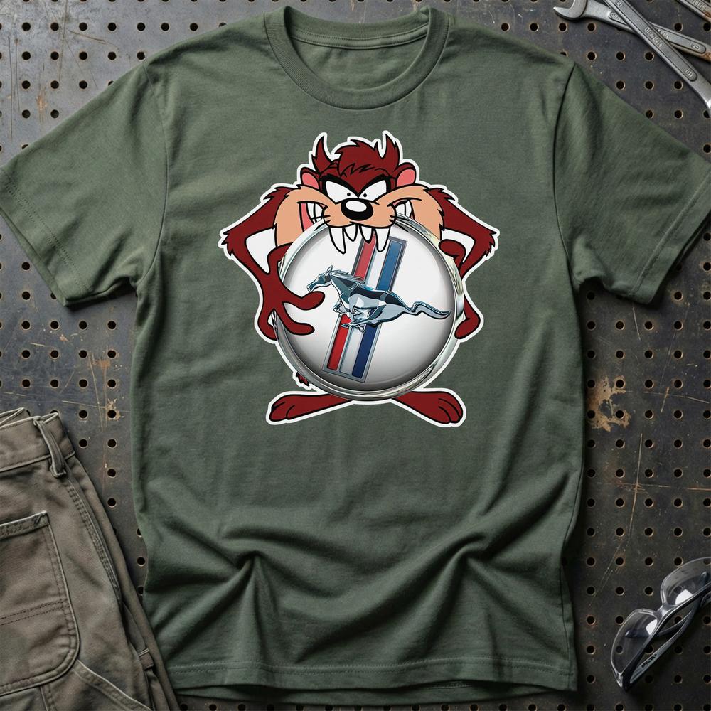 Ford Mustang TAZ Unisex T-Shirt , Bomuld-Beklædning-Ford-Grøn Militær-S-Garage Culture Shop- garage - man cave - merchandise