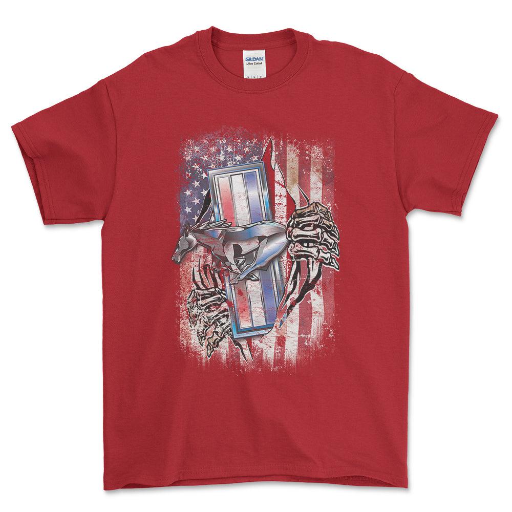 Ford Mustang US Flag T-Shirt-Beklædning-Ford-Rød-S-Garage Culture Shop- garage - man cave - merchandise