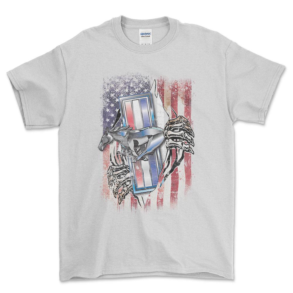 Ford Mustang US Flag T-Shirt-Beklædning-Ford-Hvid-S-Garage Culture Shop- garage - man cave - merchandise