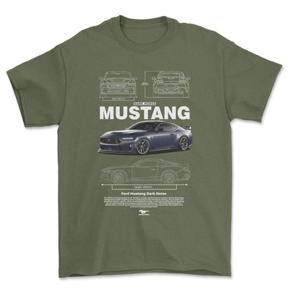 Ford Mustang dark Horse - Unisex T-Shirt , Bomuld-Beklædning-Ford-Grøn Militær-S-Forside-Garage Culture Shop- garage - man cave - merchandise