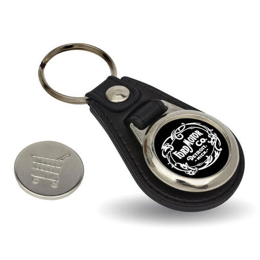 Ford - Nøglering med Indkøbsvognsmønt – Metal & Kunstlæder-Nøglering-Ford-Garage Culture Shop- garage - man cave - merchandise