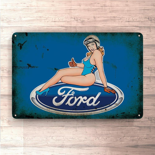 Ford Pin-Up Vintage Skilte, Musemåtte, Dørmåtte-Skilte-Ford-Garage Culture Shop- garage - man cave - merchandise