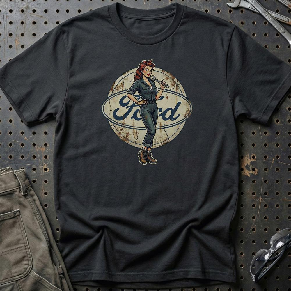 Ford Pinup T-Shirt-Beklædning-Ford-Sort-S-Garage Culture Shop- garage - man cave - merchandise