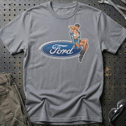 Ford Pinup - Unisex T-Shirt , Bomuld-Beklædning-Ford-Grå Sport-S-Garage Culture Shop- garage - man cave - merchandise