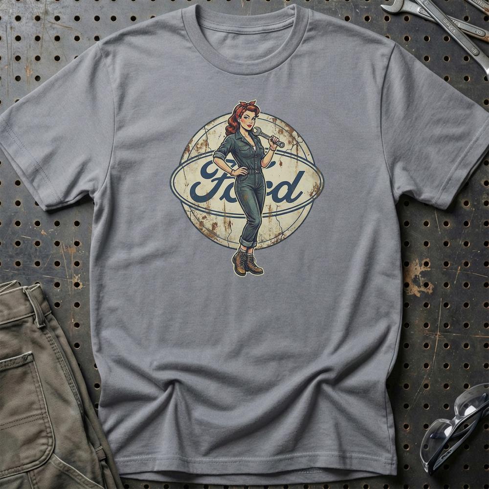 Ford Pinup - Unisex T-Shirt , Bomuld-Beklædning-Ford-Grå Sport-S-Garage Culture Shop- garage - man cave - merchandise