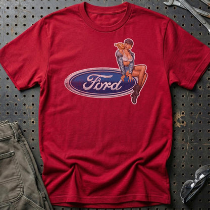 Ford Pinup - Unisex T-Shirt , Bomuld-Beklædning-Ford-Rød-S-Garage Culture Shop- garage - man cave - merchandise
