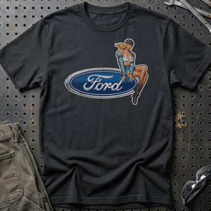 Ford Pinup - Unisex T-Shirt , Bomuld-Beklædning-Ford-Sort-S-Garage Culture Shop- garage - man cave - merchandise