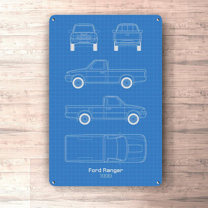 Ford Ranger 1999 Blueprint Skilte, Musemåtte, Dørmåtte , Plakat-Blueprint-Ford-Garage Culture Shop- garage - man cave - merchandise