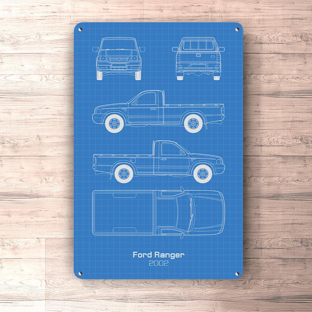 Ford Ranger 2002 Blueprint Skilte, Musemåtte, Dørmåtte , Plakat-Blueprint-Ford-Garage Culture Shop- garage - man cave - merchandise