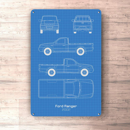 Ford Ranger 2002 Blueprint Skilte, Musemåtte, Dørmåtte , Plakat-Blueprint-Ford-Garage Culture Shop- garage - man cave - merchandise