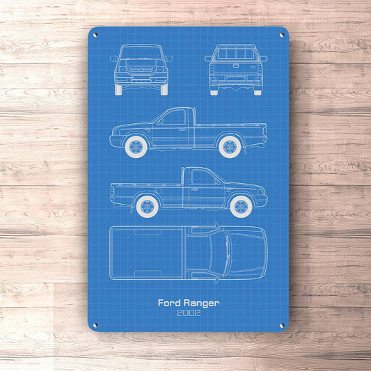 Ford Ranger 2002 Blueprint Skilte, Musemåtte, Dørmåtte , Plakat-Blueprint-Ford-Garage Culture Shop- garage - man cave - merchandise
