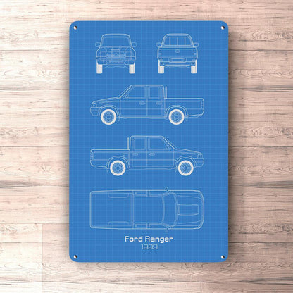 Ford Ranger Doublecab 1999 Blueprint Skilte, Musemåtte, Dørmåtte , Plakat-Blueprint-Ford-Garage Culture Shop- garage - man cave - merchandise