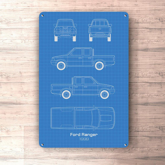 Ford Ranger Doublecab 1999 Blueprint Skilte, Musemåtte, Dørmåtte , Plakat-Blueprint-Ford-Garage Culture Shop- garage - man cave - merchandise