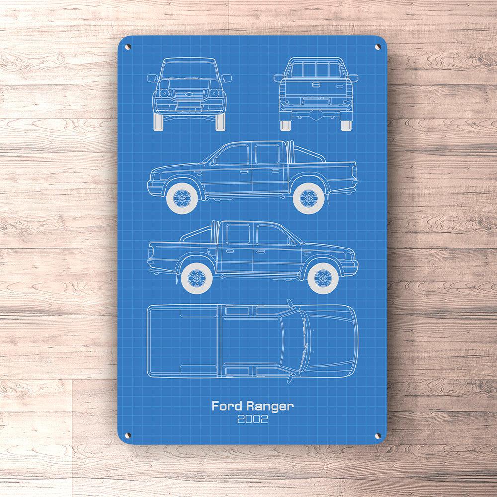 Ford Ranger Doublecab 2002 Blueprint Skilte, Musemåtte, Dørmåtte , Plakat-Blueprint-Ford-Garage Culture Shop- garage - man cave - merchandise