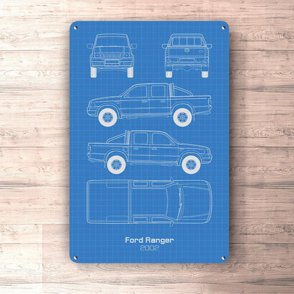 Ford Ranger Doublecab 2002 Blueprint Skilte, Musemåtte, Dørmåtte , Plakat-Blueprint-Ford-Garage Culture Shop- garage - man cave - merchandise