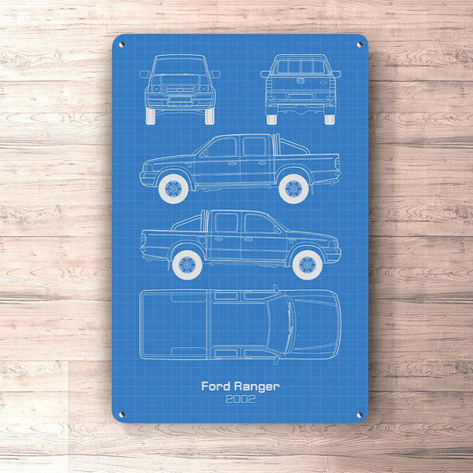 Ford Ranger Doublecab 2002 Blueprint Skilte, Musemåtte, Dørmåtte , Plakat-Blueprint-Ford-Garage Culture Shop- garage - man cave - merchandise