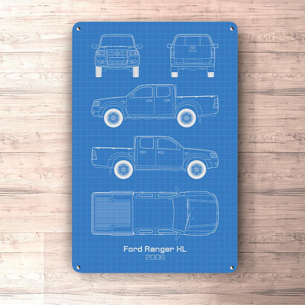 Ford Ranger Doublecab XL 2006 Blueprint Skilte, Musemåtte, Dørmåtte , Plakat-Blueprint-Ford-Garage Culture Shop- garage - man cave - merchandise