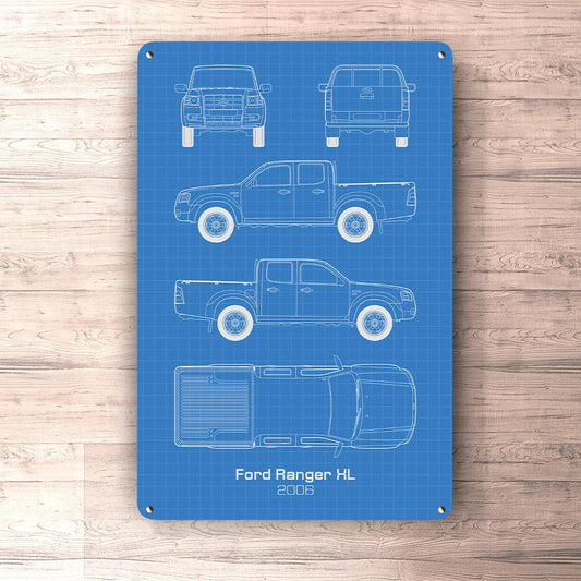 Ford Ranger Doublecab XL 2006 Blueprint Skilte, Musemåtte, Dørmåtte , Plakat-Blueprint-Ford-Garage Culture Shop- garage - man cave - merchandise