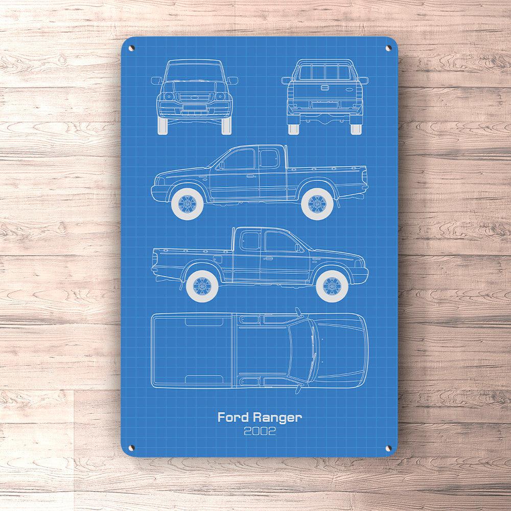 Ford Ranger Extracab 2002 Blueprint Skilte, Musemåtte, Dørmåtte , Plakat-Blueprint-Ford-Garage Culture Shop- garage - man cave - merchandise
