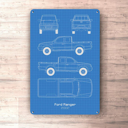 Ford Ranger Extracab 2002 Blueprint Skilte, Musemåtte, Dørmåtte , Plakat-Blueprint-Ford-Garage Culture Shop- garage - man cave - merchandise