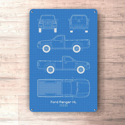 Ford Ranger XL 2006 Blueprint Skilte, Musemåtte, Dørmåtte , Plakat-Blueprint-Ford-Garage Culture Shop- garage - man cave - merchandise
