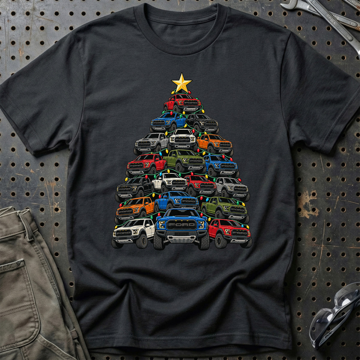 
Ford Raptor Juletræ Christmas Tree Unisex T-Shirt – Sort – print foran