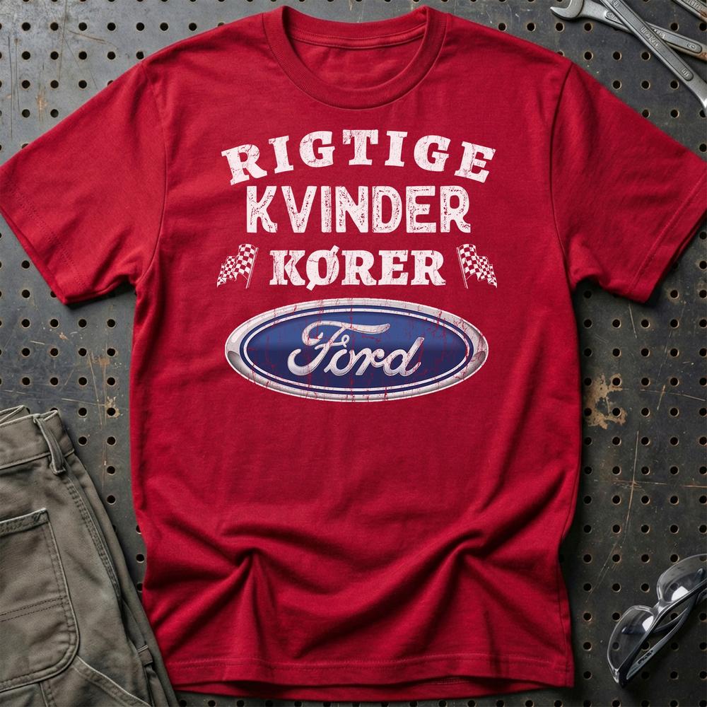 Ford Rigtige Kvinder Kører - Unisex T-Shirt , Bomuld-Beklædning-Ford-Rød-S-Garage Culture Shop- garage - man cave - merchandise