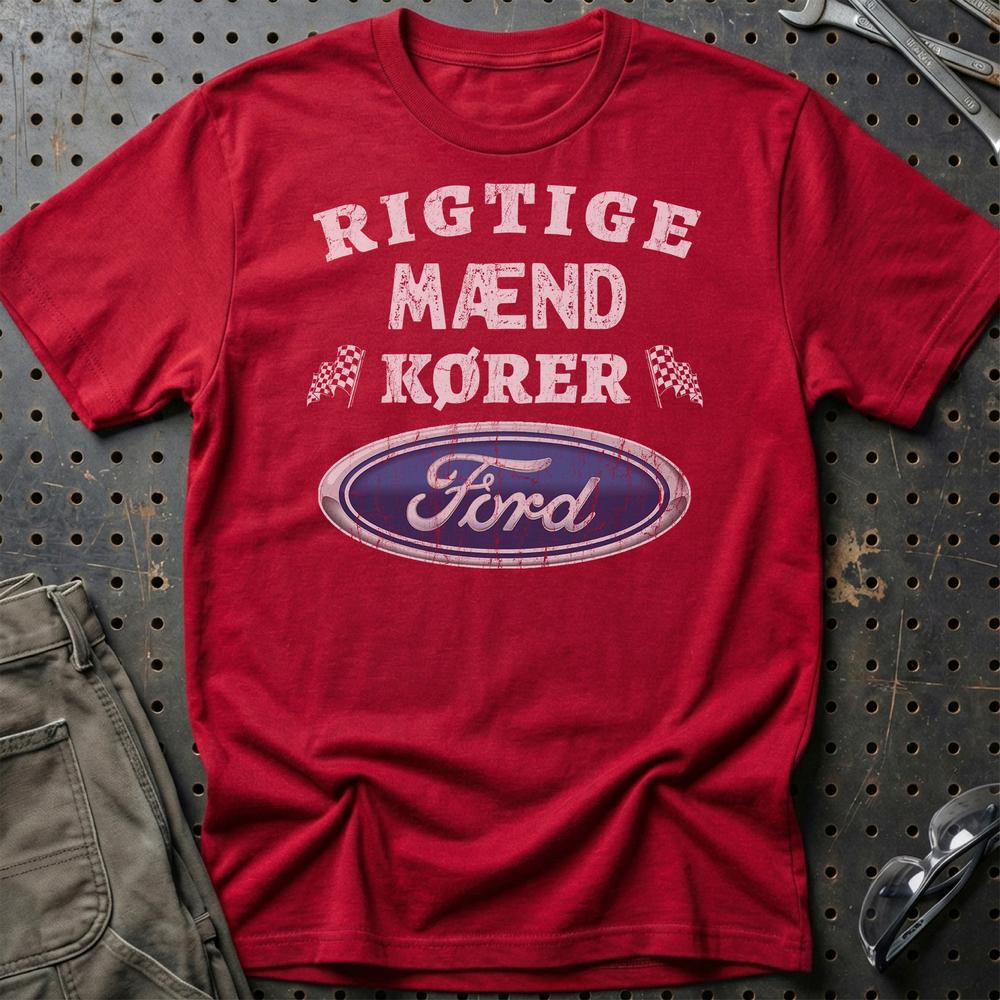Ford Rigtige Mænd Kører T-Shirt-Beklædning-Ford-Rød-S-Garage Culture Shop- garage - man cave - merchandise