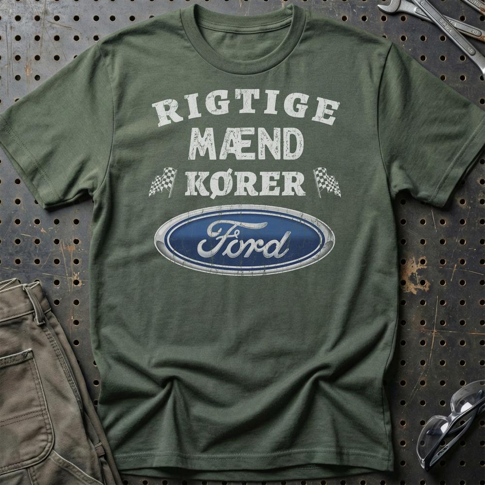 Ford Rigtige Mænd Kører T-Shirt-Beklædning-Ford-Grøn Militær-S-Garage Culture Shop- garage - man cave - merchandise