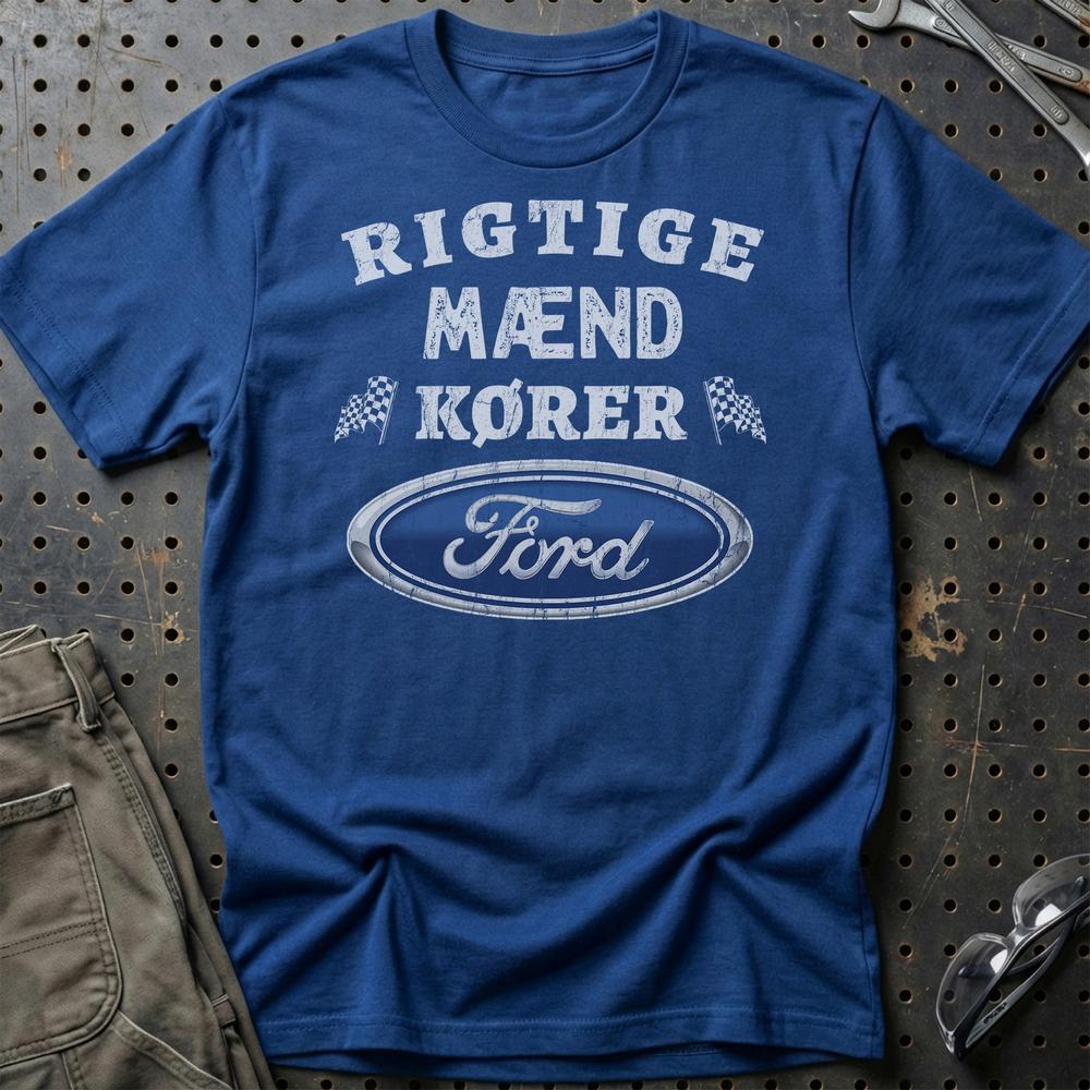 Ford Rigtige Mænd Kører - Unisex T-Shirt , Bomuld-Beklædning-Ford-Blå Royal-S-Garage Culture Shop- garage - man cave - merchandise