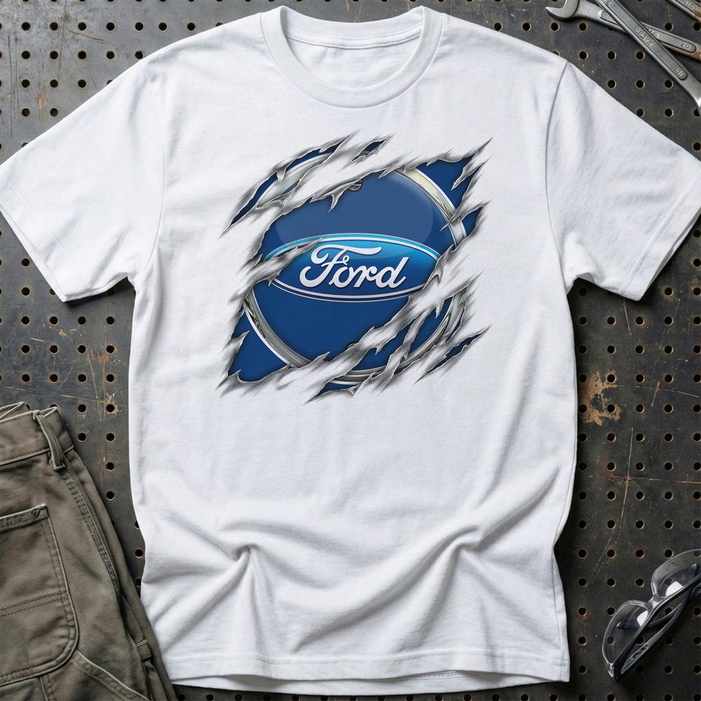 Ford Ripped Unisex T-Shirt , Bomuld-Beklædning-Ford-Hvid-S-Garage Culture Shop- garage - man cave - merchandise