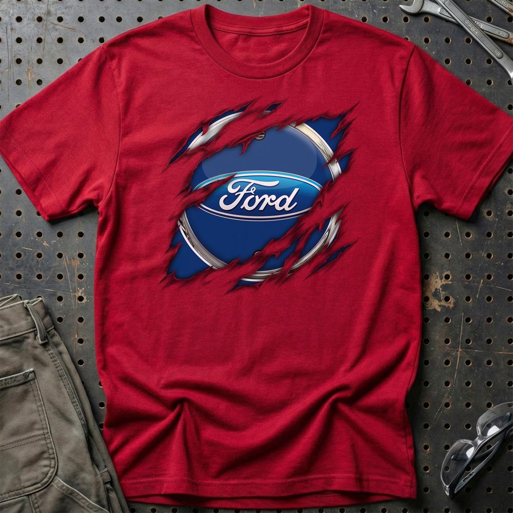 Ford Ripped Unisex T-Shirt , Bomuld-Beklædning-Ford-Rød-S-Garage Culture Shop- garage - man cave - merchandise