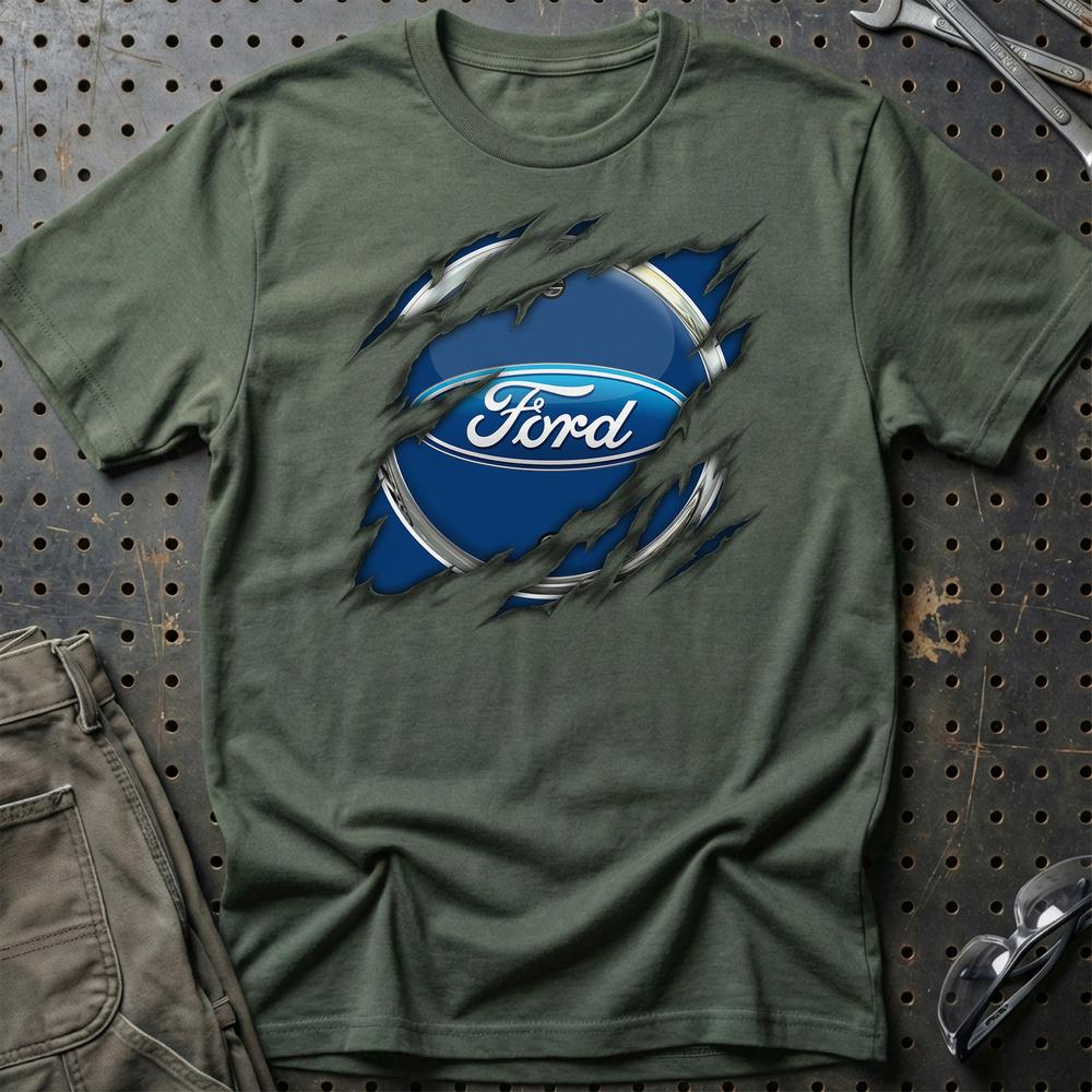 Ford Ripped Unisex T-Shirt , Bomuld-Beklædning-Ford-Grøn Militær-S-Garage Culture Shop- garage - man cave - merchandise