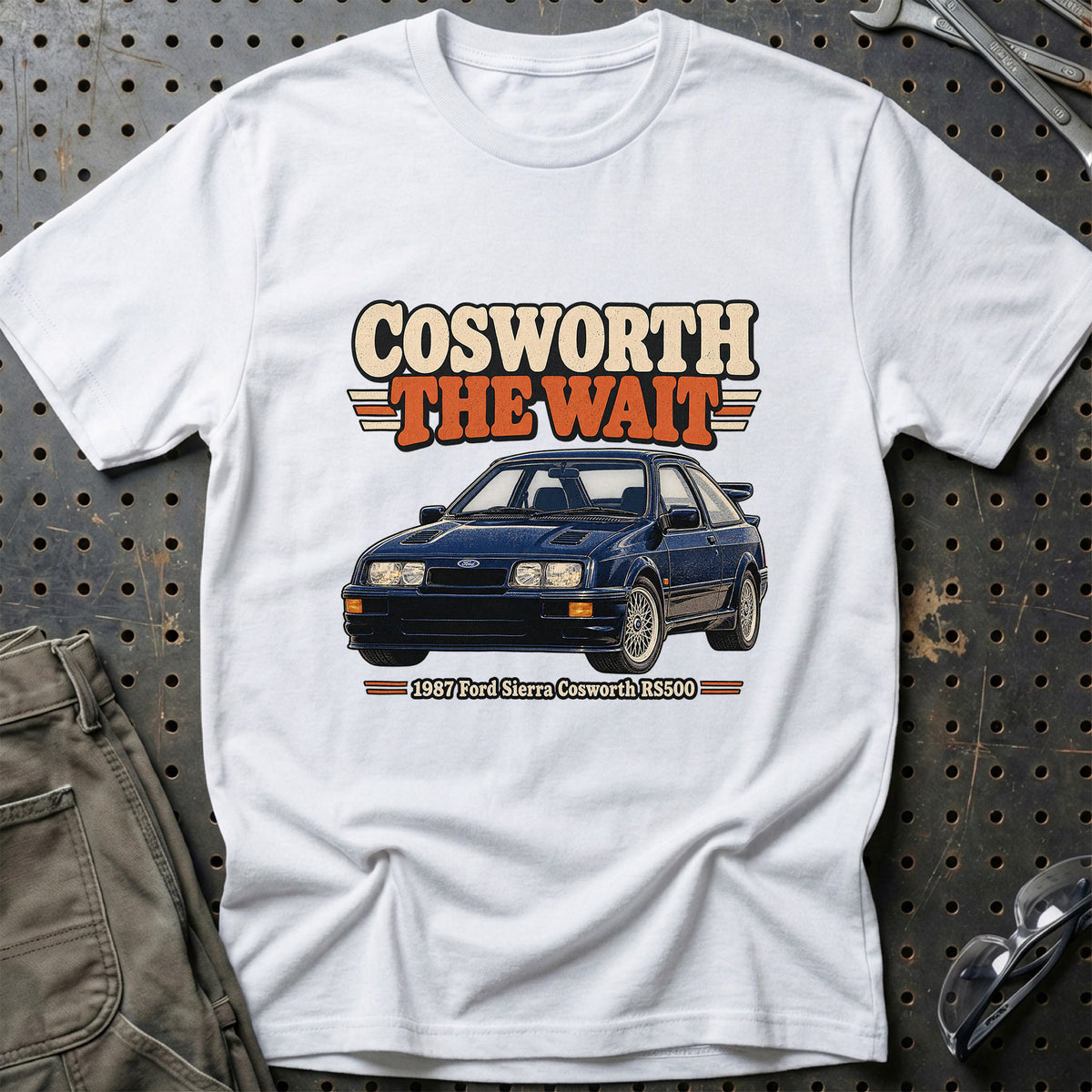 
Ford Sierra Cosworth RS500 1987 – Cosworth the Wait T-Shirt – Hvid