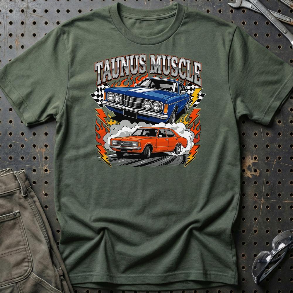 Ford Taunus Classic Muscle Retro 70s Performance - Unisex T-Shirt-Beklædning-Ford-Grøn Militær-S-Garage Culture Shop- garage - man cave - merchandise