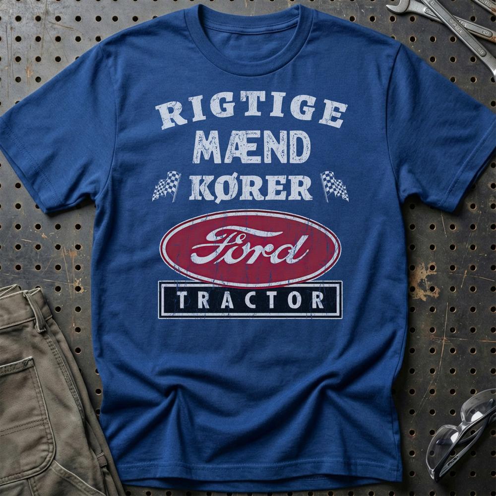 Ford Tractor Rigtige Mænd Kører - Unisex T-Shirt , Bomuld-Beklædning-Ford Tractor-Blå Royal-S-Garage Culture Shop- garage - man cave - merchandise