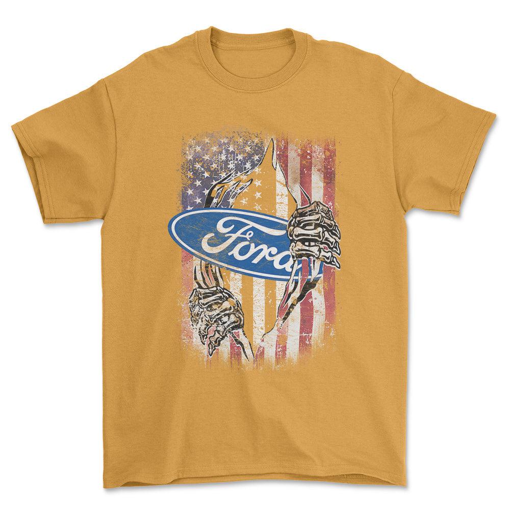 Ford US Flag T-Shirt-Beklædning-Ford-Guld-S-Garage Culture Shop- garage - man cave - merchandise