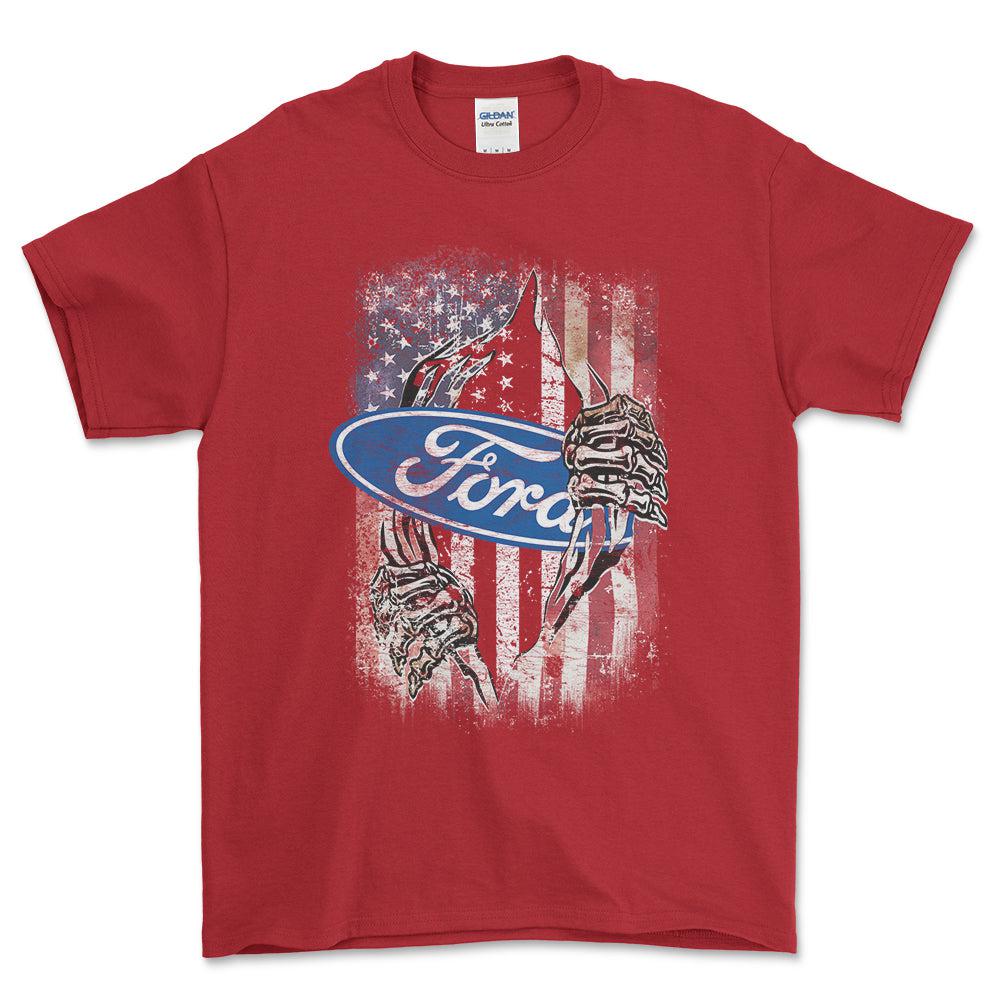 Ford US Flag T-Shirt-Beklædning-Ford-Rød-S-Garage Culture Shop- garage - man cave - merchandise