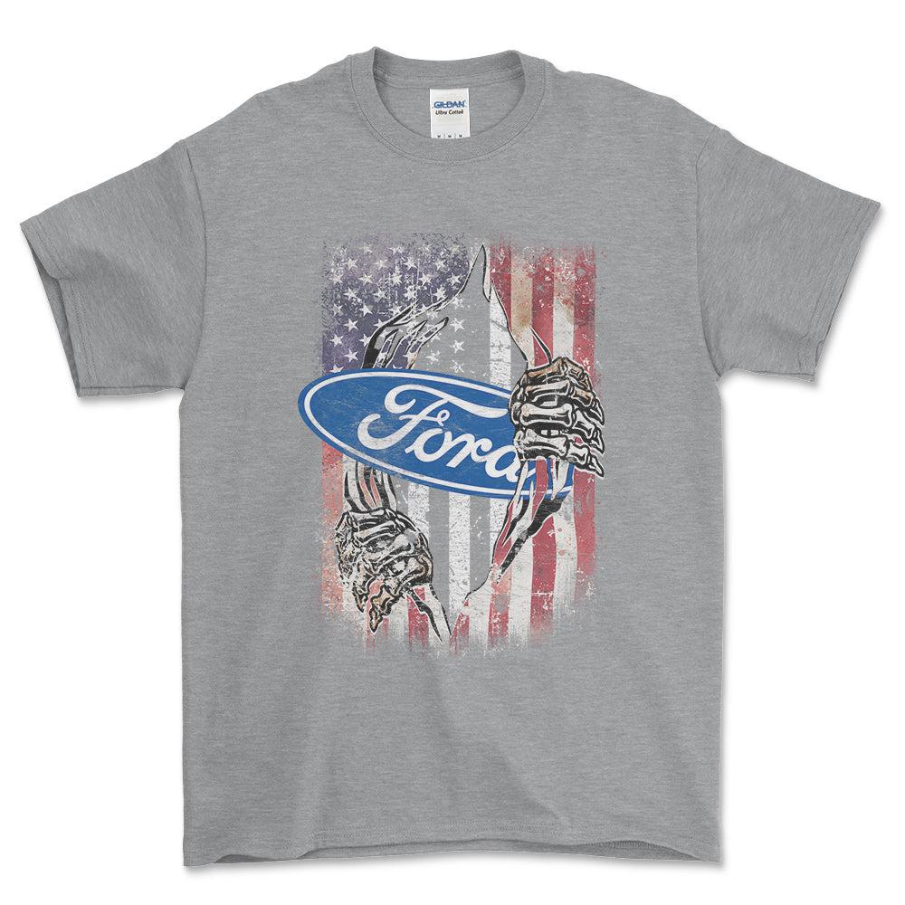 Ford US Flag T-Shirt-Beklædning-Ford-Grå Sport-S-Garage Culture Shop- garage - man cave - merchandise