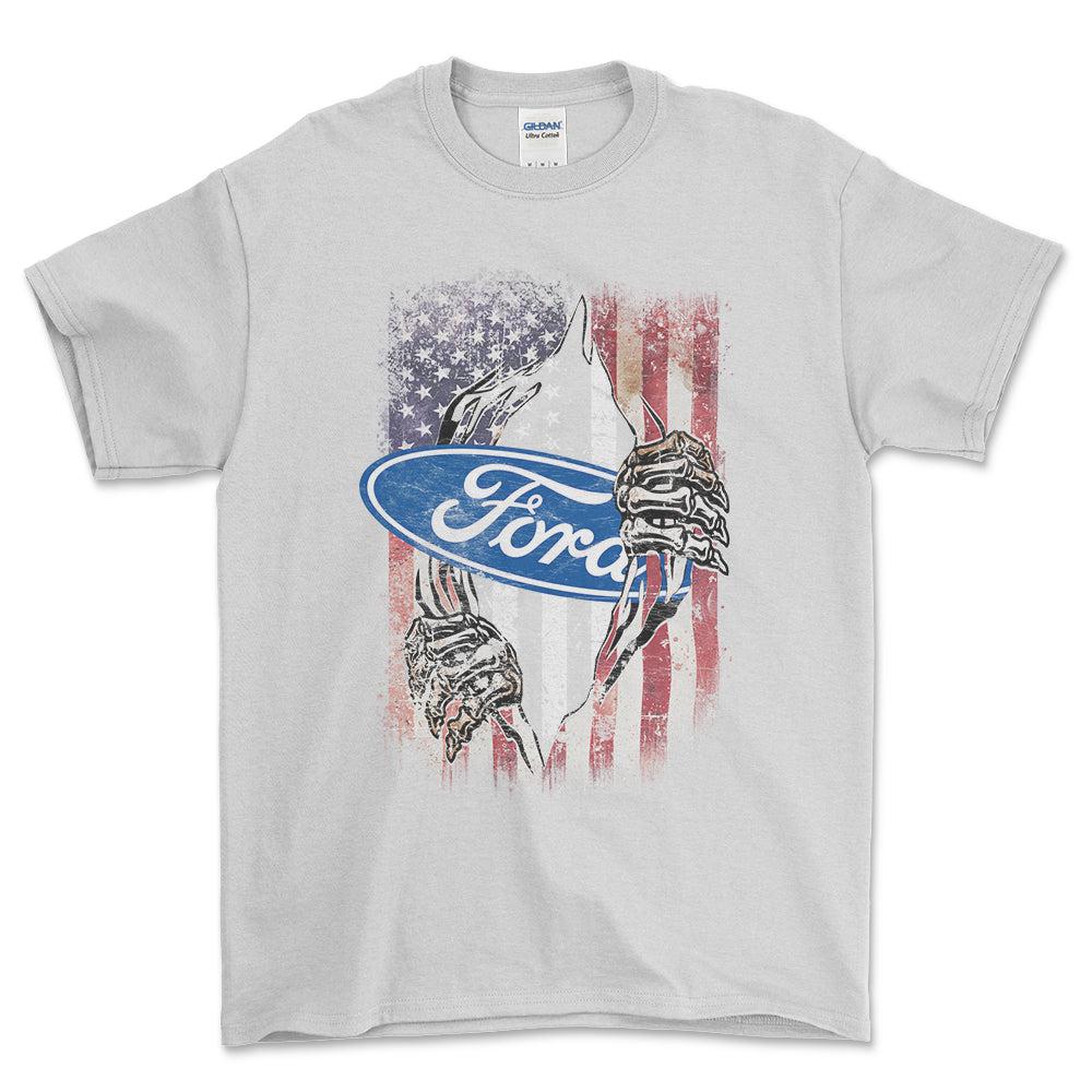 Ford US Flag T-Shirt-Beklædning-Ford-Hvid-S-Garage Culture Shop- garage - man cave - merchandise