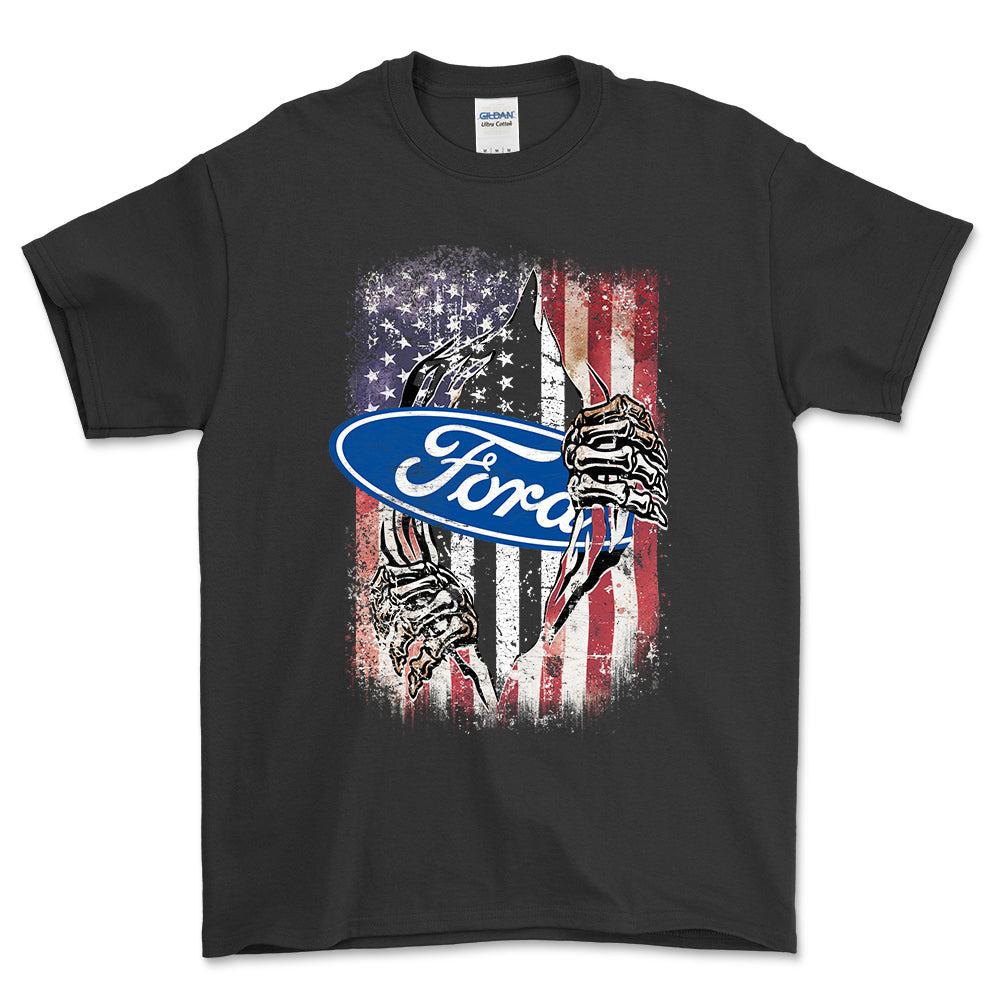 Ford US Flag T-Shirt-Beklædning-Ford-Sort-S-Garage Culture Shop- garage - man cave - merchandise