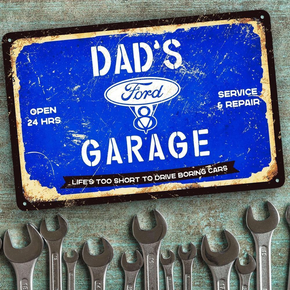 Ford V8 Dads Garage Skilte, Musemåtte, Dørmåtte , Plakat-Skilte-Ford-Garage Culture Shop- garage - man cave - merchandise