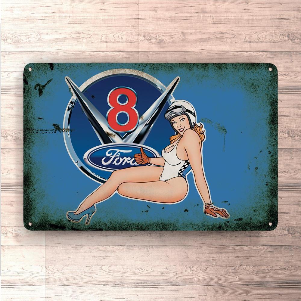 Ford V8 Pin-Up Vintage Skilte, Musemåtte, Dørmåtte , Plakat-Skilte-Ford-Garage Culture Shop- garage - man cave - merchandise