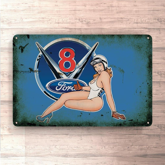 Ford V8 Pin-Up Vintage Skilte, Musemåtte, Dørmåtte , Plakat-Skilte-Ford-Garage Culture Shop- garage - man cave - merchandise