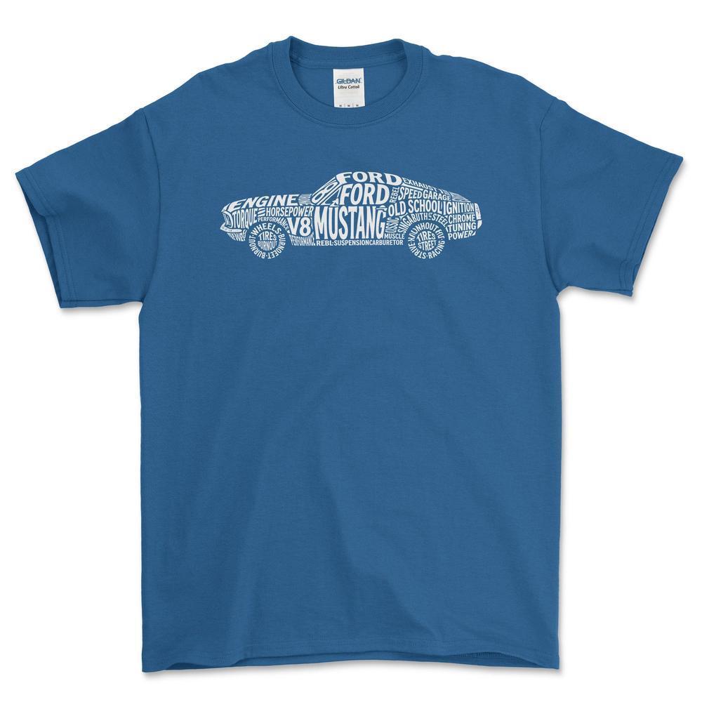 Ford Mustang Old School Typography - Unisex T-Shirt-Beklædning-Ford-Blå Royal-S-Forside-Garage Culture Shop- garage - man cave - merchandise