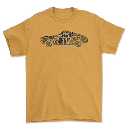 Ford Mustang Old School Typography - Unisex T-Shirt-Beklædning-Ford-Guld-S-Forside-Garage Culture Shop- garage - man cave - merchandise