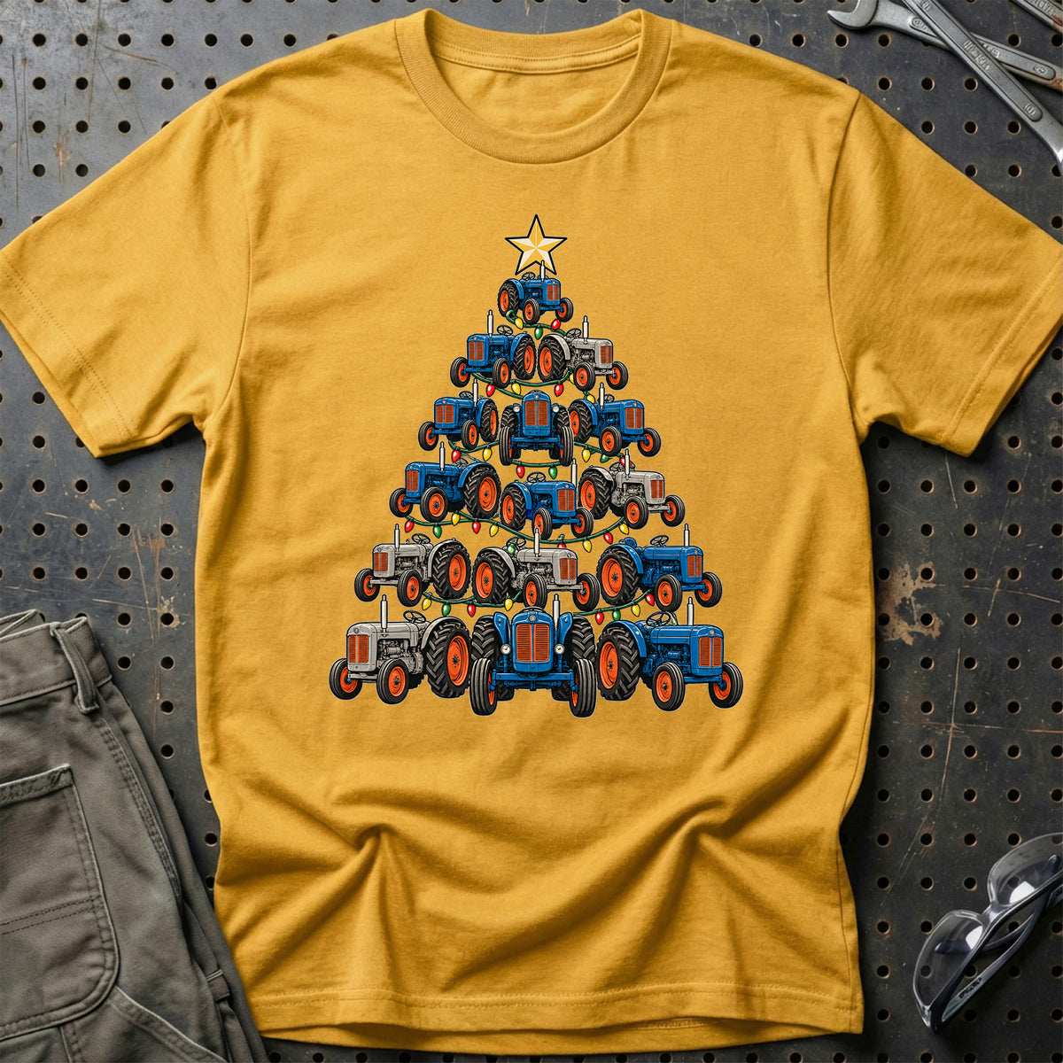 
Fordson Major Juletræ Christmas Tree Unisex T-Shirt – Guld – print foran